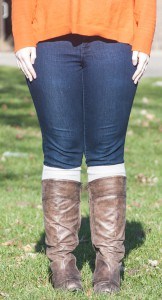 jeans and tall boots with custom knee-high socks