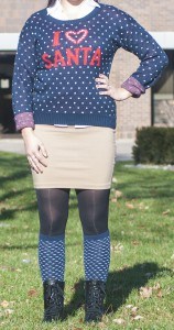 holiday custom knee-high socks with skirt and boots