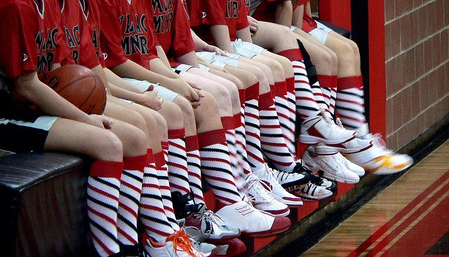 red black and white basketball team socks