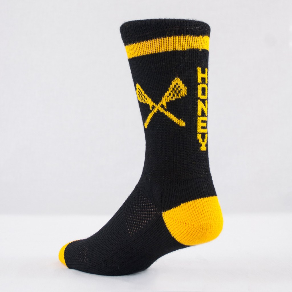 Black and yellow custom lacrosse crew socks