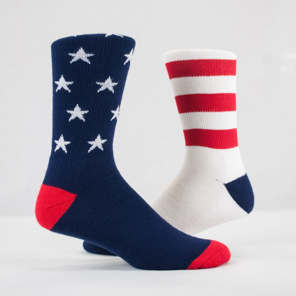red white and blue customized marketing crew socks