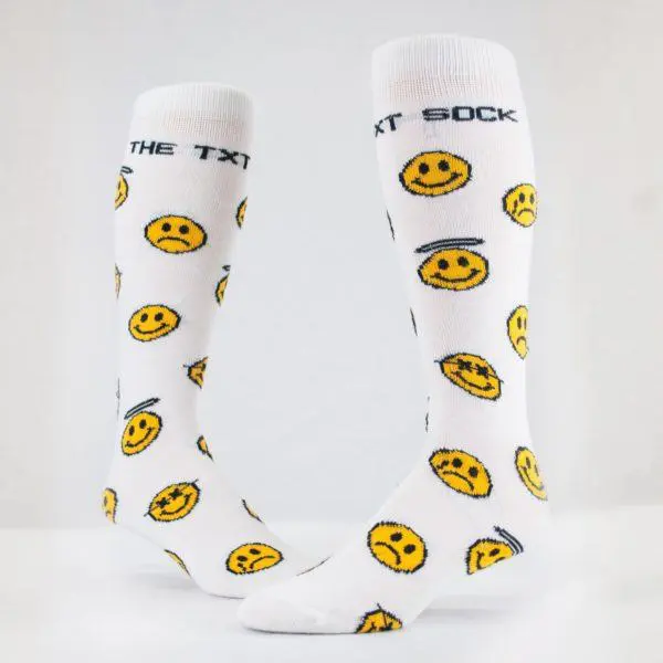 White Knee High Smiley Logo Promotional Socks