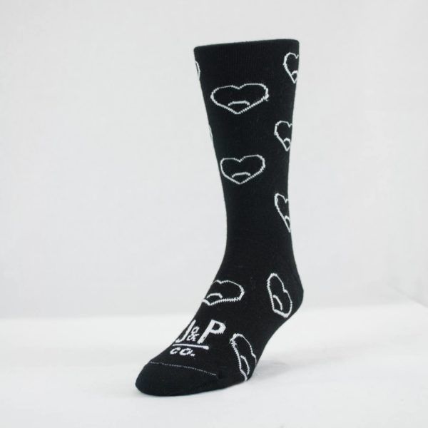 black and white sad heart custom crew corporate socks