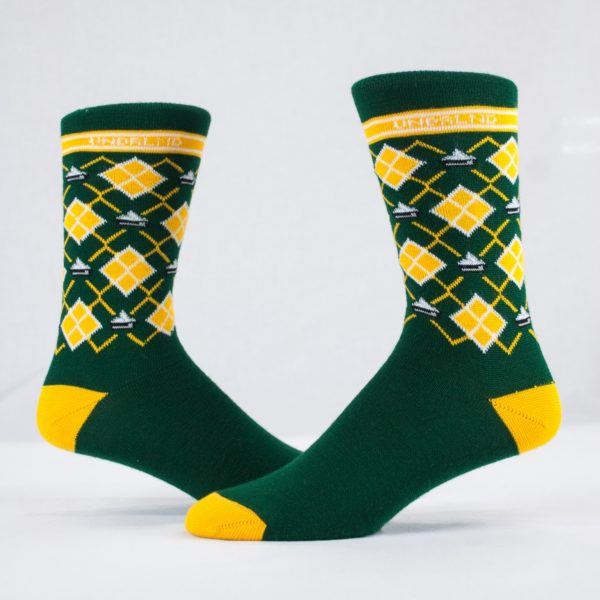 green and yellow argyle casual custom crew corporate socks