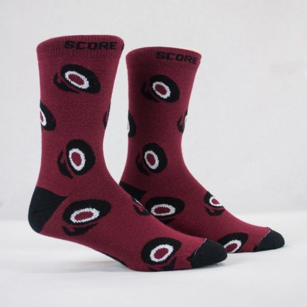 custom crew corporate socks in burgundy and black