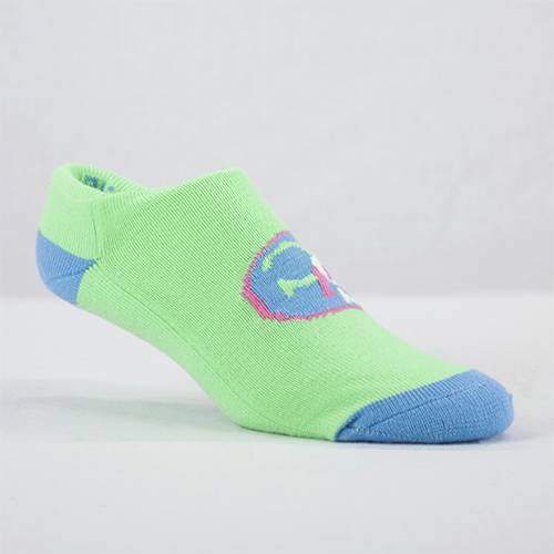 green and blue custom marketing footie socks