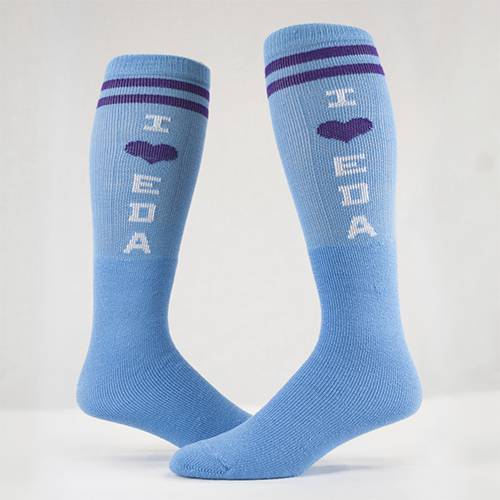 blue and purple striped knee-high custom dance socks