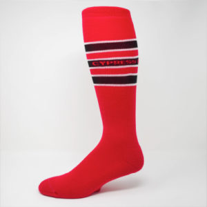 Chaussette personnalisée Exemple chaussettes de sport rouge noir rayures blanches