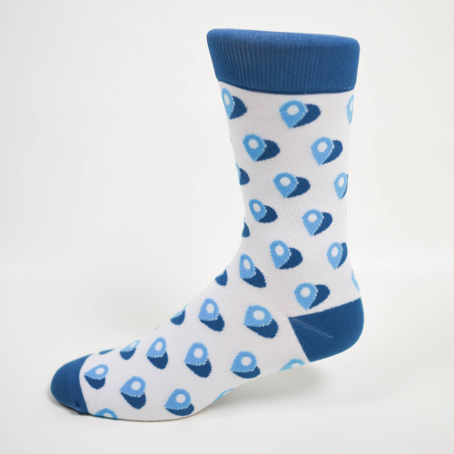 dress socks blue and white logo