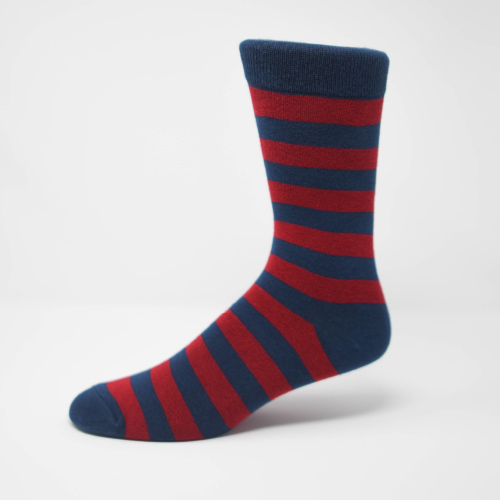 blue and red striped crew sock