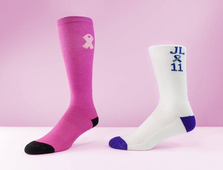 Pink and white awareness socks