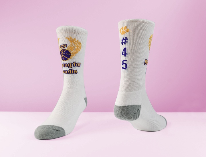 White and purple awareness socks