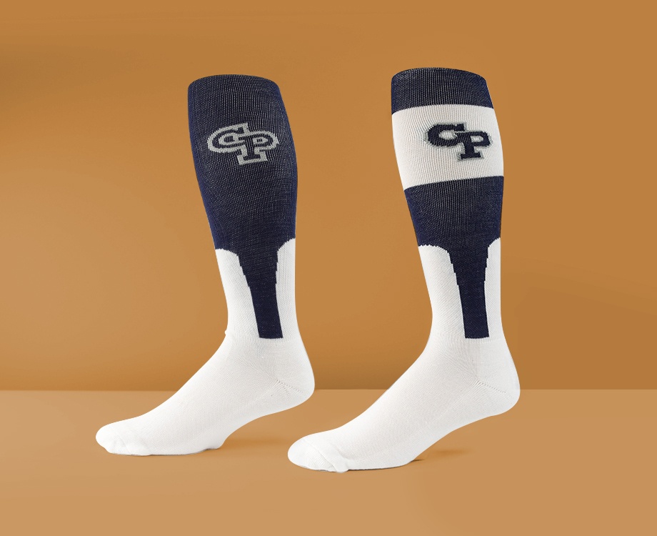 white and blue baseball stirrup socks