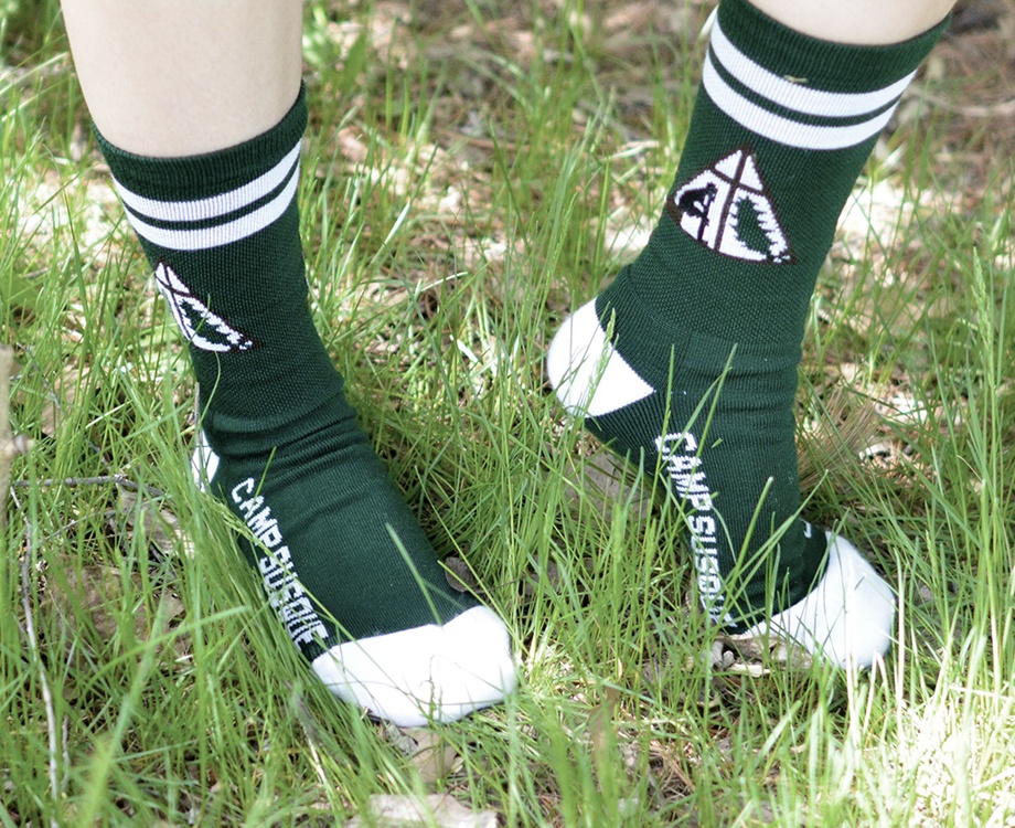 green summer camp socks