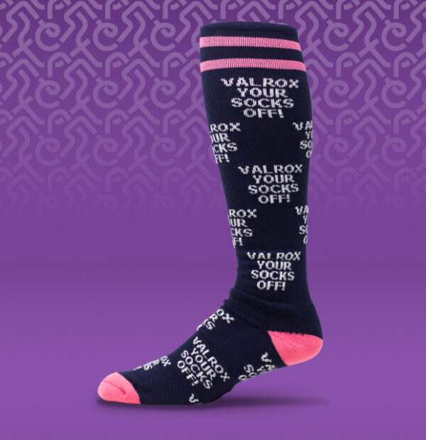 blue custom knee high socks with pink trim