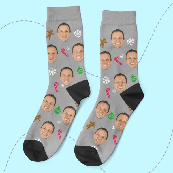 a pair of socks with a face on them