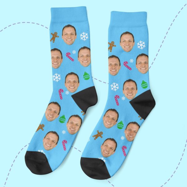 a pair of socks with a face on them