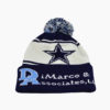 a blue and white knit hat with a star