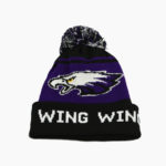 a purple and black beanie with a white eagle on it