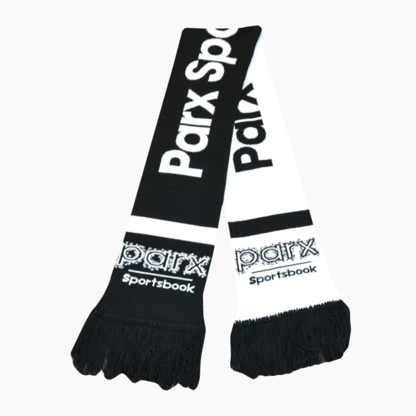 a pair of black and white scarfs