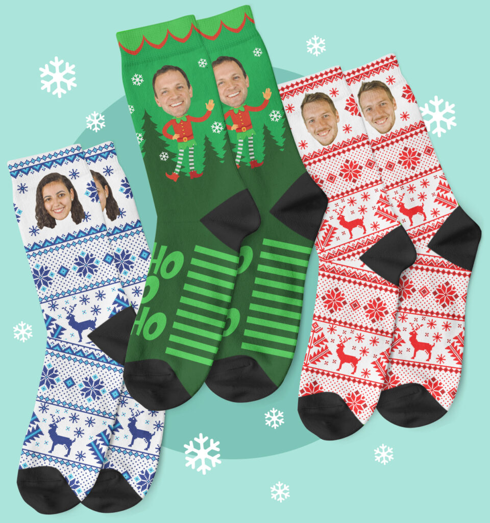 a group of socks with a picture of a man's face