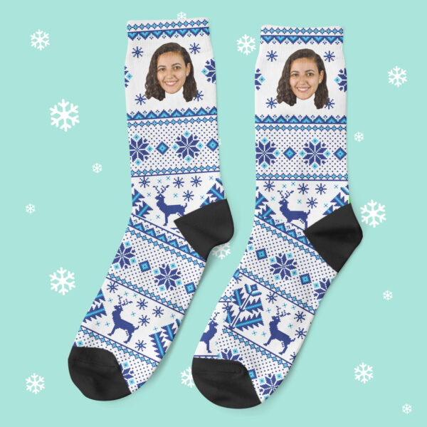 a pair of socks with a woman's face on them