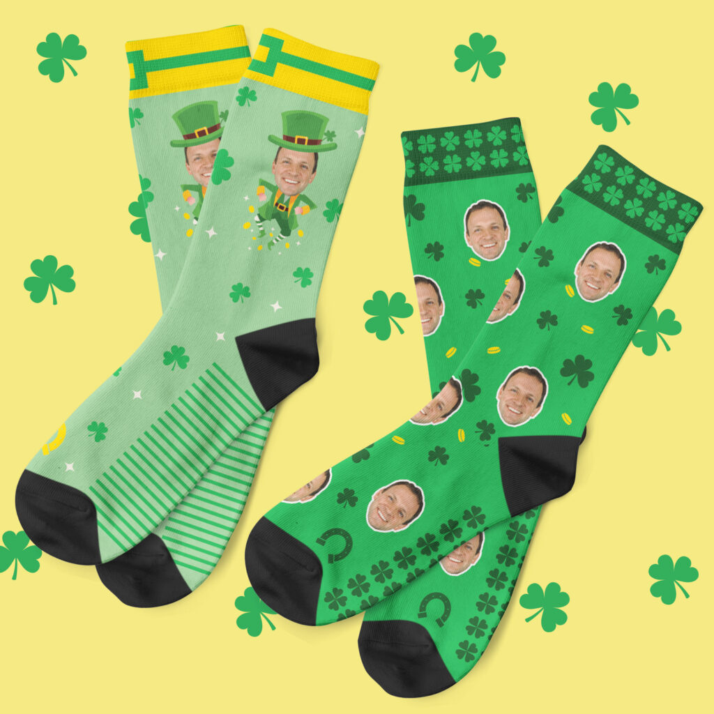 a pair of socks with a face on them