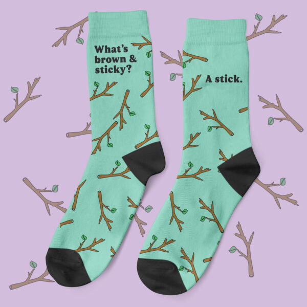 a pair of socks with text on them