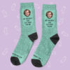 a pair of socks with a picture of a man on them