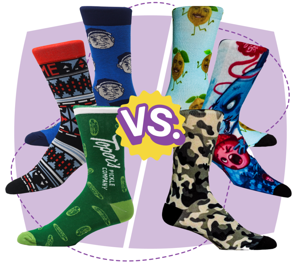 Sock Comparison | Custom Sock Shop custom dress socks vs. custom printed socks comparison